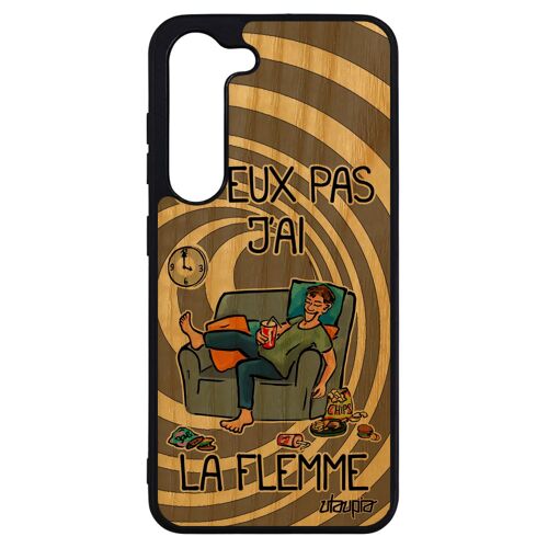 Coque bois silicone pour Samsung Galaxy S23+ Plus j'peux pas j'ai la flemme je gris telephone humour feignant antichoc drole motif