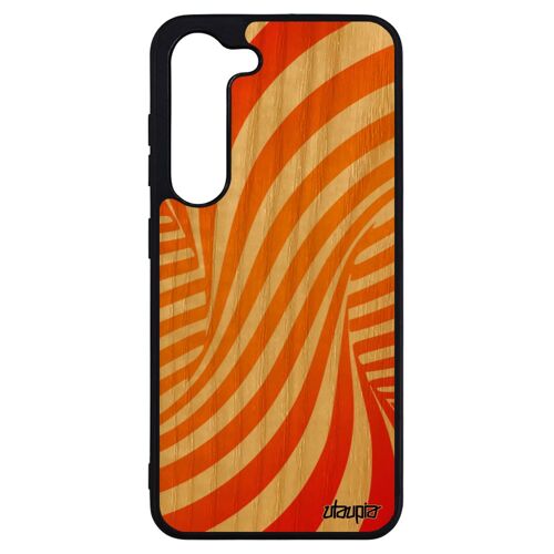 Coque Illusion D'optique Samsung S23+ Plus En Vrai Bois Silicone Graphique 3d Rigide Effet Magie Noir Tornade Orange Moderne Galaxy