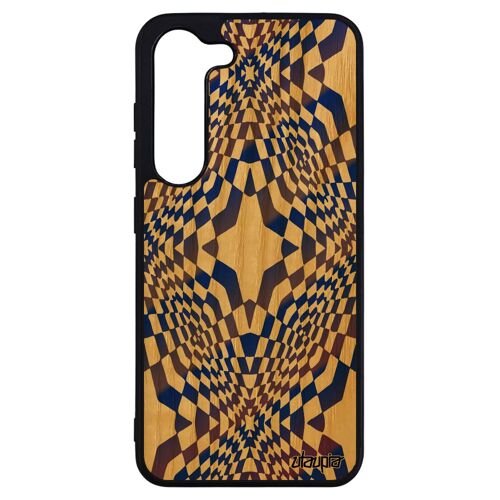 Coque silicone Galaxy S23+ Plus bois illusion d'optique bleu 4G antichoc graphique dessin etoile losange etui TPU bicolore Samsung
