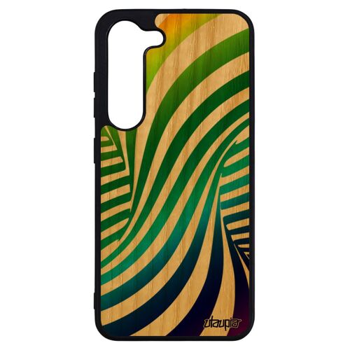 Coque pour S23+ Plus en bois et silicone illusion d'optique 3d de protection vert magique multicolore gay pride motif Samsung galaxy