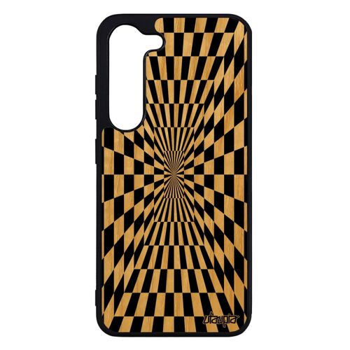 Coque Galaxy S23 en bois et silicone illusion d'optique noir et blanc mirage telephone geometrie de protection noir bicolore Samsung