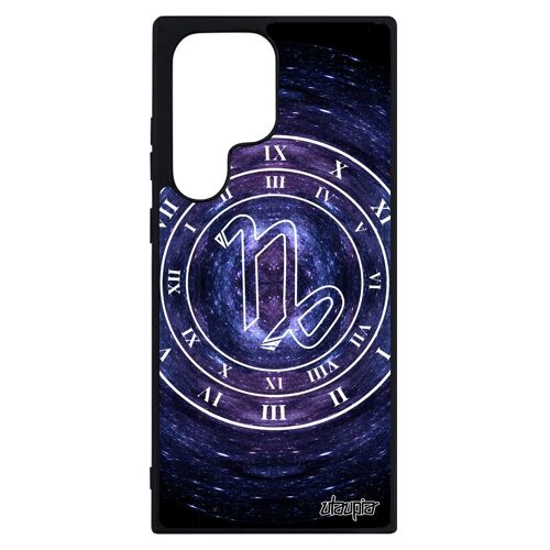 Coque Samsung S23 Ultra silicone Signe astrologique capricorne fille horloge ciel etoiles Bleu telephone original housse etui galaxy