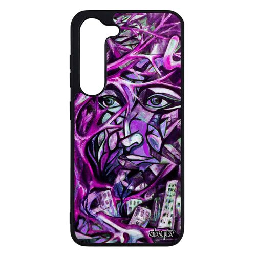 Coque en silicone portrait street art Samsung S23 fait main fantaisie smartphone original homme abstrait peinture design rose galaxy