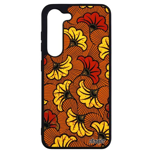 Coque S23+ Plus Silicone Wax Fantaisie Orange Tissu Case Afrique Mobile Cover Motif Coloré Noir Aluminium Ethnique De Samsung Galaxy