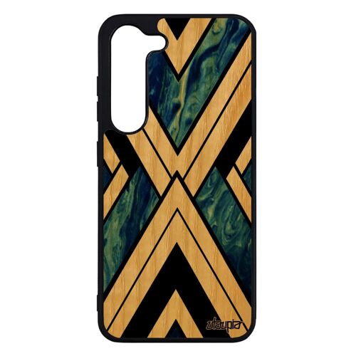 Coque Rigide Samsung Galaxy S23 Bois Silicone Marbre Motif Matiere Effet Cadeau Bumper Telephone Bleu Coloré Etui Granite Noir De