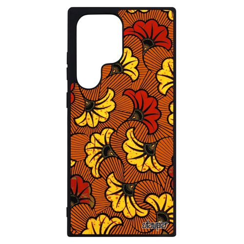Coque silicone S23 Ultra wax motif antichoc mobile fantaisie orange africain afrique unique coloré ethnique tissu de Samsung galaxy