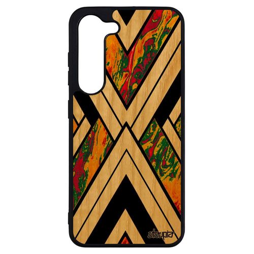 Coque Galaxy S23+ Plus En Bois Silicone Marbre Jolie Housse Forme Effet Geometrique Rigide De Protection Jaune Pierre Fond Samsung