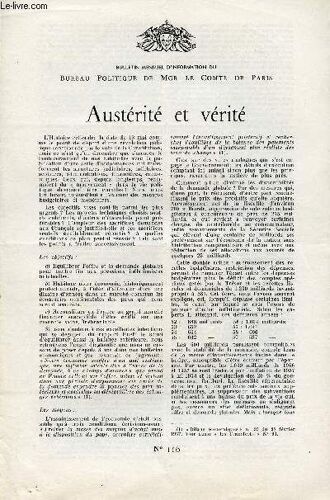 Lettre N° 116 - Austerite Et Verite / 21 Janvier 1959.