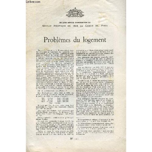 Lettre N° 111 - Problemes Du Logement - 5 Juillet 1958.