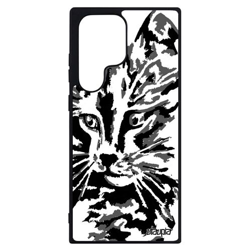 Coque silicone pour Samsung S23 Ultra chat noir dessin petit smartphone peinture case portable fille aluminium artistique de galaxy
