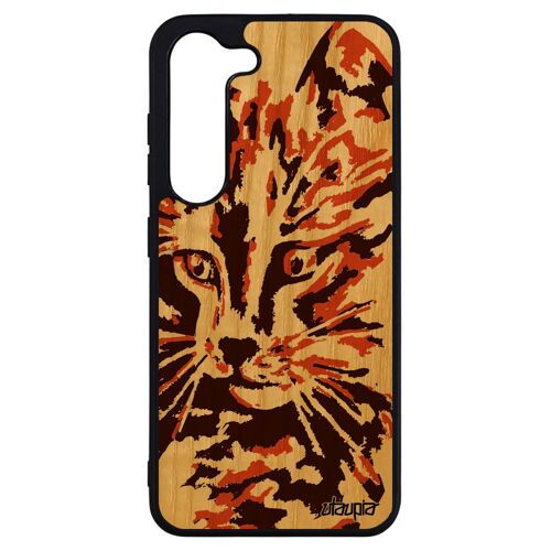 Coque Silicone De Protection S23+ Plus Bois Chat Mignon Dessin Marron Telephone Chaton Petit Bumper Peinture De Luxe Samsung Galaxy