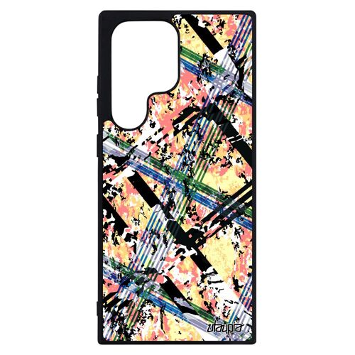 Coque S23 Ultra silicone carreau tartan texture antichoc design metal geometrique orange de protection carre original Samsung galaxy