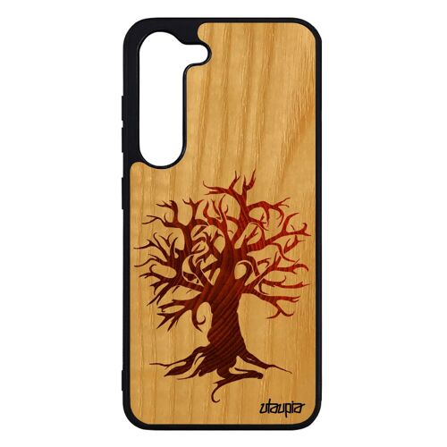 Coque Galaxy S23 en bois naturel silicone peinture arbre bumper artistique marron ecologie zen etui motif case ecolo de vie Samsung