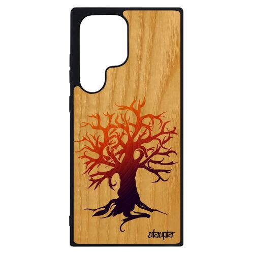 Coque Silicone Pour Samsung S23 Ultra En Bois Naturel Peinture Arbre Motif Solide Artistique De Vie Foret Zen Ecologie Nature Galaxy