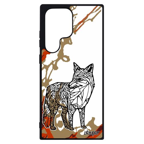 Coque Pour S23 Ultra Silicone Renard Roux Tribal Dessin Azteque Rigide Peinture De Protection Marron Arbre Metal Art Samsung Galaxy