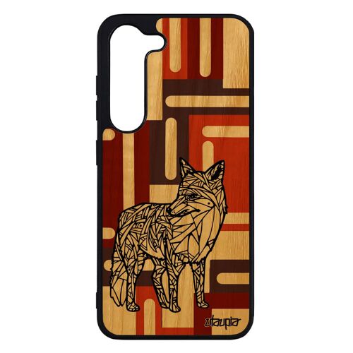 Coque bois pour Samsung Galaxy S23 silicone renard cube azteque ethnique SM-S911E animaux tribal case smartphone Marron couleur roux