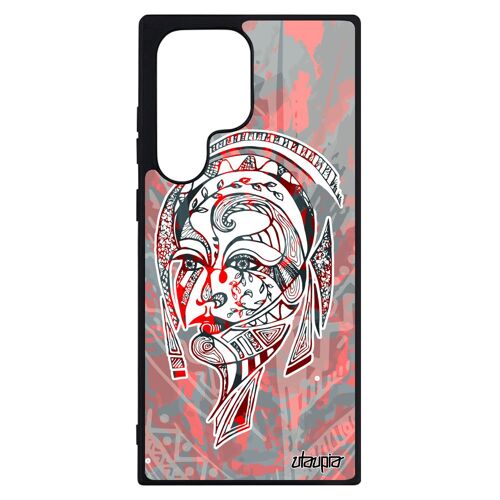 Coque Silicone Femme Galaxy S23 Ultra Rigide Portrait De Protection Dessin Psychédelique Fille Princesse Design Rouge Case Samsung