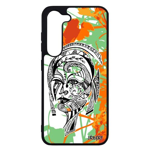 Coque Samsung Galaxy S23 Silicone Femme Coloré Etui Princesse Telephone Dessin Tatouage Psychédelique Noir Original Ethnique Orange