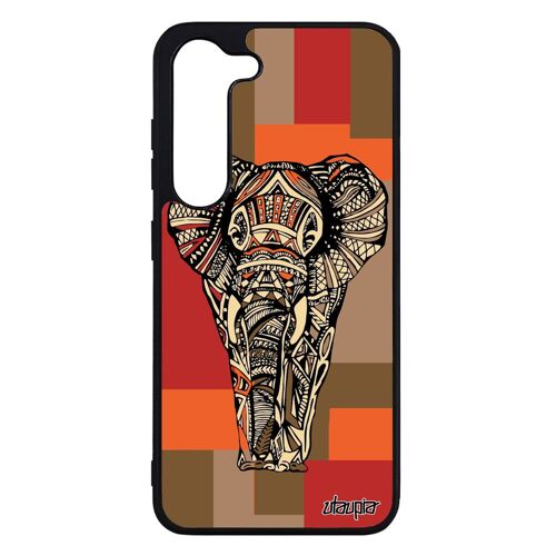 Coque Elephant Rigide Galaxy S23 Silicone Zen Animaux Tribal Case Savane Ethnique Femme Azteque Dessin Carré Telephone Cube Samsung