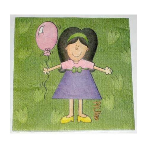 Lot De 2 Serviettes En Papier Filllette Petite Fille Avec Ballon Rose Fond Vert  Format  33x33cm