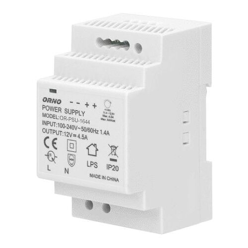 Alimentation rail DIN 12VDC 4.5A couleur blanche - Orno