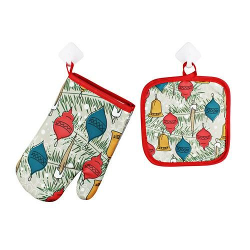 Gants de four à micro-ondes 2 pièces/ensemble, Anti-brûlure, résistants à la chaleur, décoration de noël, cuisine, cuisson