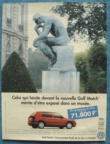 Publicité Papier - Voiture Volkswagen Golf Match De 1995