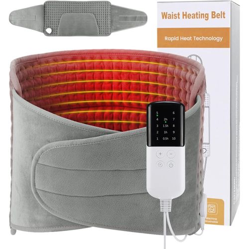 KALANKA-Ceinture Chauffante Lombaire, Coussin Chauffant Electrique 125 x 30 cm avec Poche pour Chauffe Main, pour le dos, le Ventre et la Taille, Chauffage Rapide, 4 Réglages de Minuterie, 10 Tempéra