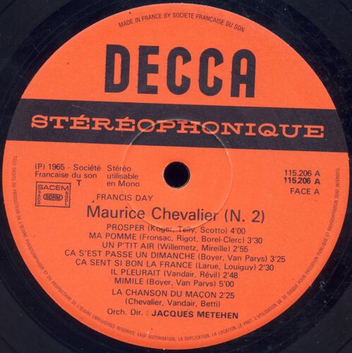 Prosper, Ma Pomme, Un P'tit Air, Ça C'est Passé Un Dimanche, Ça Sent Di Bon La France, Il Pleurait, Mimile, Notre Espoir, Au Revoir (Decca 115206)