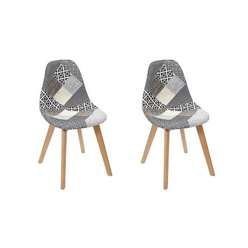 Lot de 2 chaises repas 57,8x47x86,5 cm en tissu patchwork gris et blanc