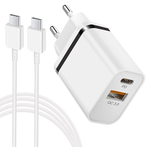 Chargeur Secteur 2 Port [USB-C + USB-A] avec Câble USB-C 1M pour Samsung A23 4G/5G A02s A03s A10 A14 A20e A21 A21s - E.F.Connection