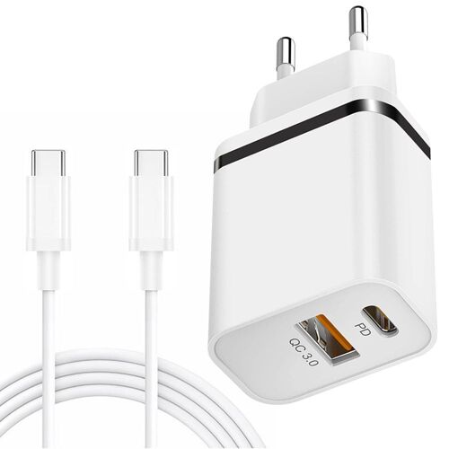 Chargeur Secteur 2 Ports Pd+Qc 3.0 Avec Câble Usb-C 1m Pour Samsung Galaxy Note 20 Ultra Note 10+ Note 10 - E.F.Connection