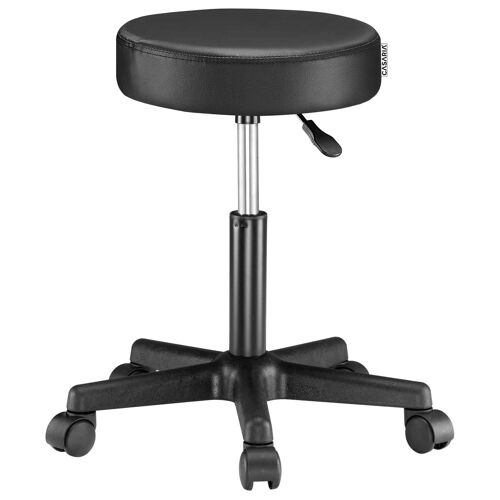 Tabouret noir à roulettes 56cm rembourré et réglable