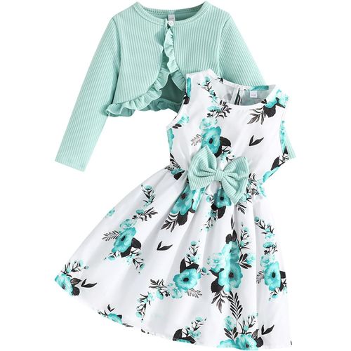 Kalanka-Robe Pour Enfants En Bas Âge Filles Avec Cardigan Ensemble Petite Fille Floral Sans Manches Robe À Volants Manteau Bébé À Manches Longues Tenue