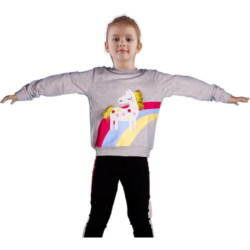 Kalanka-Sweatshirt Enfant Fille Cheval Licorne Arc-En-Ciel Pullover Sweatshirt Col Rond Coton Gris Rose Mignon Pas Cher Manches Longues Casual Tops Sport Pull Sweat-Shirt Pour Bebe Filles 2-7 Ans