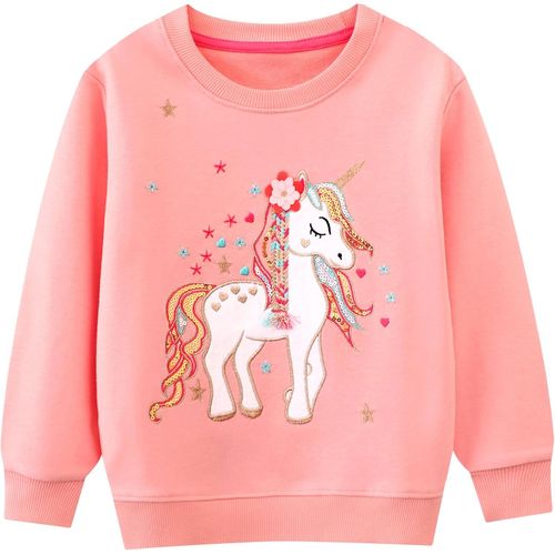Kalanka-Sweatshirt Enfant Fille Cheval Licorne Arc-En-Ciel Pullover Sweatshirt Col Rond Coton Gris Rose Mignon Pas Cher Manches Longues Casual Tops Sport Pull Sweat-Shirt Pour Bebe Filles 2-7 Ans