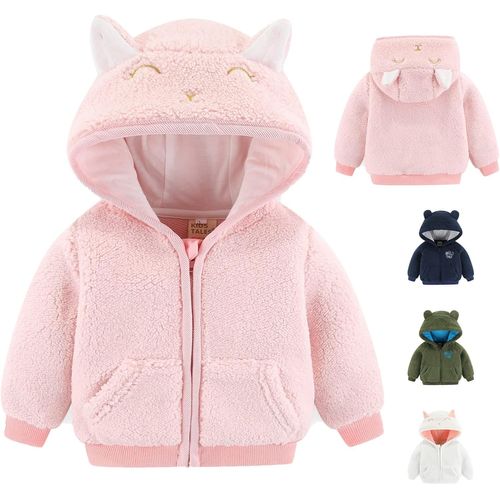 Kalanka-Bébé Garçons Filles Dessin Animé Polaire Veste À Capuche Manteau Avec Oreilles Chaud Vêtements D'extérieur Manteau Zip Up Manteau