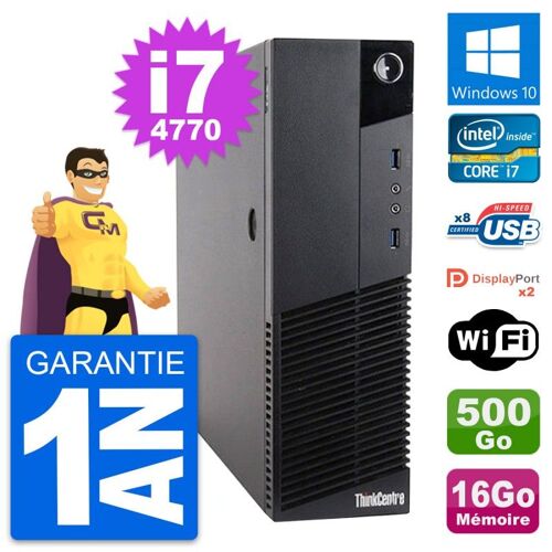 PC Lenovo ThinkCentre M83 SFF Core i7-4770 RAM 16Go Disque 500Go Windows 10 Wifi