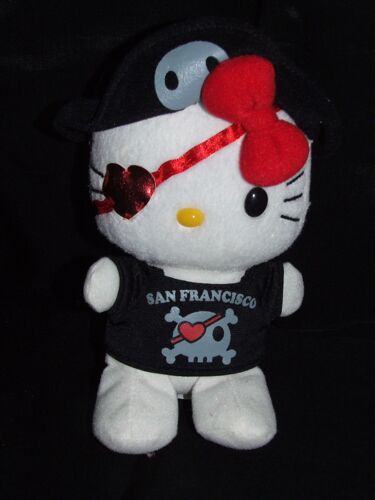 Hello Kitty San Francisco Pirate Doudou Peluche Blanc Noir Rouge De 20 Cm