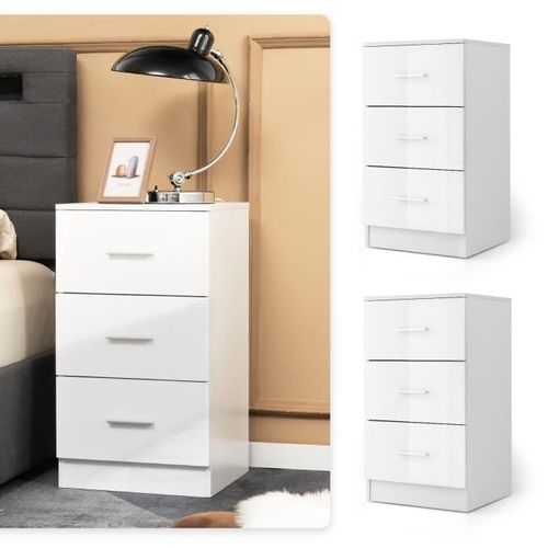 Costway Lot De 2 Caisson De Bureau Meuble De Rangement Avec 3 Tiroirs Pour Feuilles A4, Lettre,Dossiers 37 X 34 X 66,5 Cm Blanc