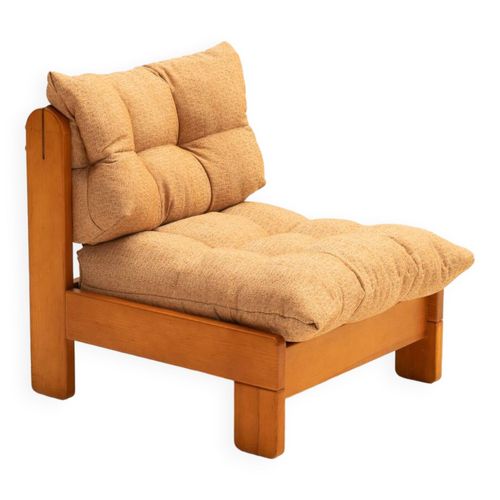 Fauteuil Bas En Bois De Pin En Tissu Bronze Jaune