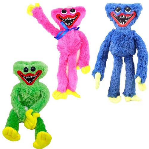 Lot De 3 Peluches Poppy Playtime Huggy Huggy Poupée - Rose Bleu Et Vert 40cm