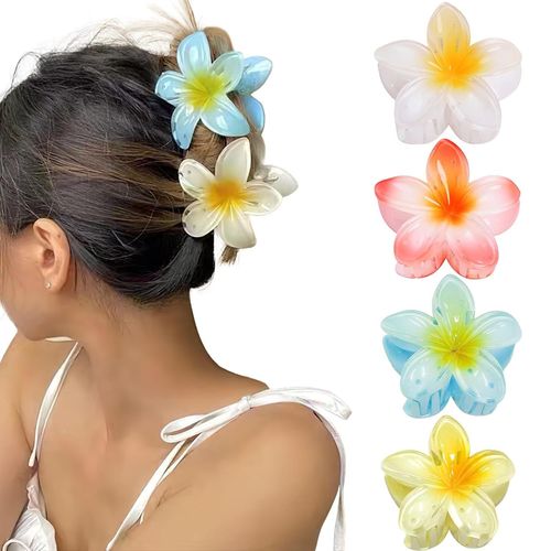 Barrettes À Cheveux Avec Fleurs, Lot De 4 Blanc/Orange/Jaune/Bleu