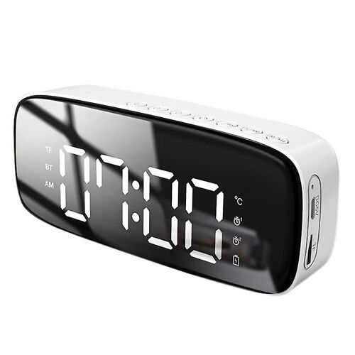 Bluetooth 5.0 ,desk Digital Portable Mirror Alarm Clock,support Temperature Fm Radio Tf Aux Player,