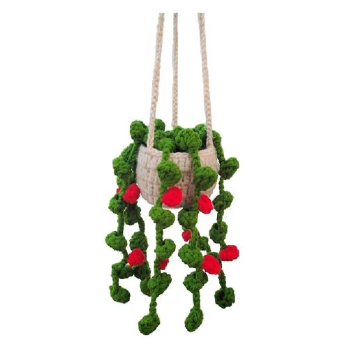 Rétroviseur Pendentif Mignon Plantes En Pot Crochet Miroir De Voiture Tricotée À La Main Plante Suspendue Ornements Accessoires De Voiture C