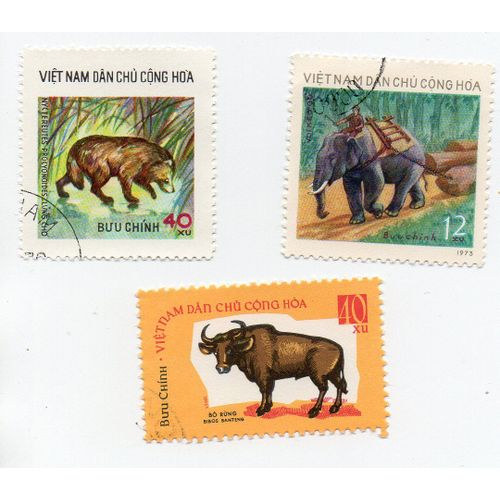 Vietnam- Lot De 3 Timbres Oblitérés- Animaux Divers