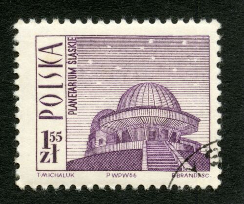 Timbre Oblitéré Polska, Planetarium Slaskie, Michaluk, Brandt, 1966, 1,55 Zl