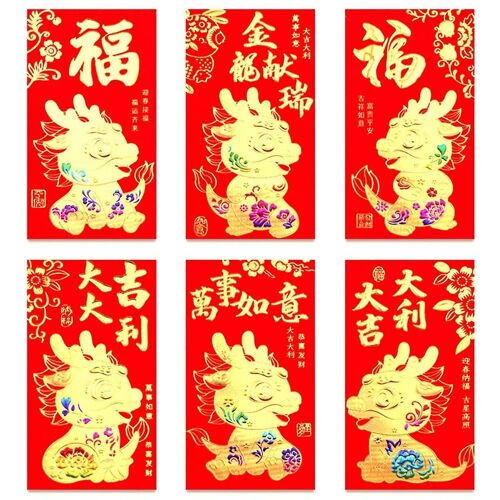 Enveloppes Rouges Chinoises 2024 Nouvel An,Enveloppes Chinoises Pour L'argent 2024 Dragon Nouvel An Lunaire, 6 36Pcs