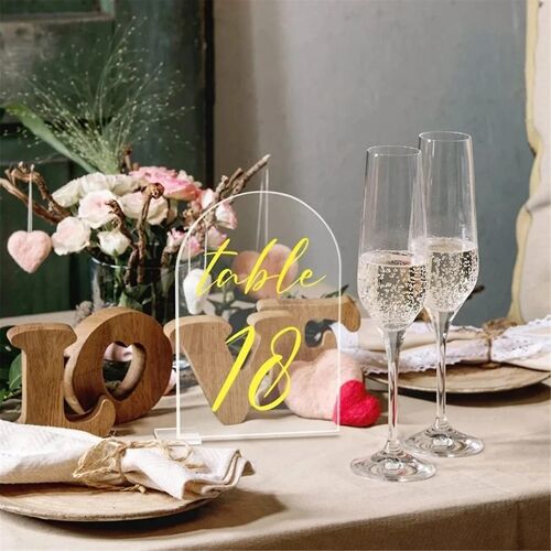 20PCS Clear Acrylic Sign Arch with Stand Blank Guest Name Tags Wedding Table Number Holder Decorati