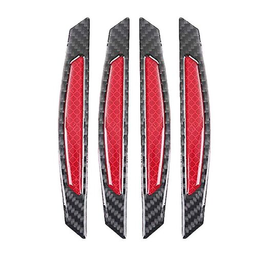 4pcs Super Red Reflective Stickers Carbon Fiber Strips Car Side Door Edge Bumper Anti-Scratch Prote